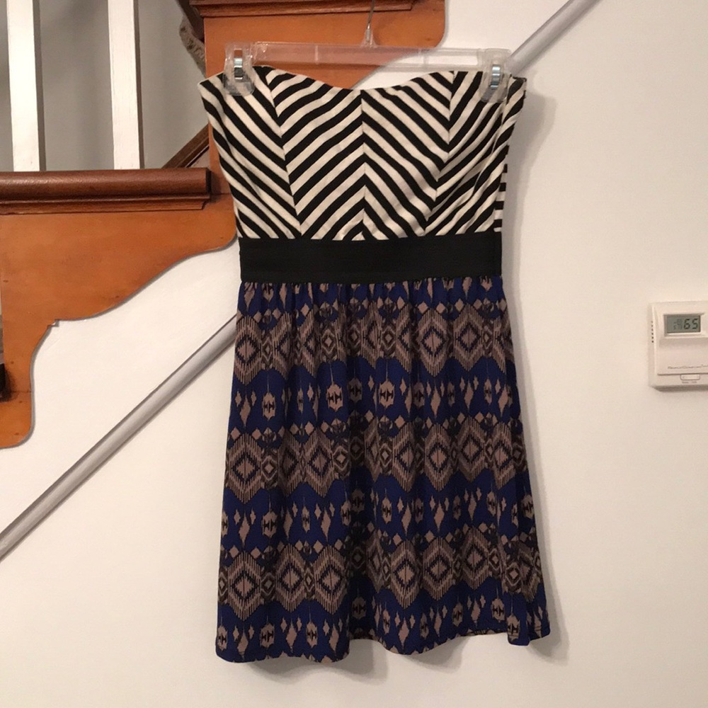 Tiger Lily | strapless blue Aztec dress